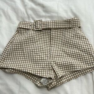 Zara Gingham Belted high rise shorts, size small